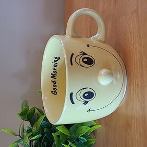 VINTAGE 'Good Morning' Yellow Smiley Face Ceramic 3D Mug